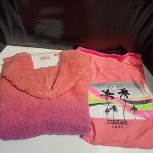 Justice Pink Surf Shirt and Fleece Set